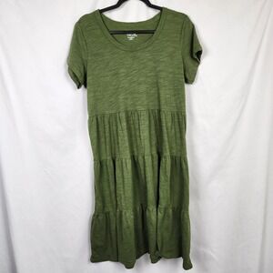 Time & Tru Womens Short Sleeve Tiered Dress Size M Green Cotton‎ T Shirt Dress